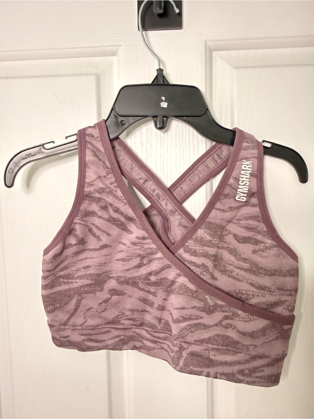 Gymshark Dusty Mauve Zebra-Print Crossback Sports Bra